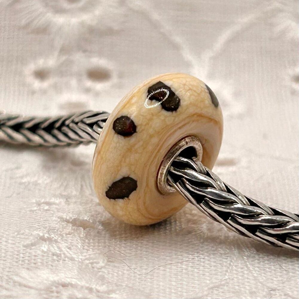TROLLBEADS Marble Dot Bead LAA 925S NEW! Opaque Cream Tan & Shimmer Brown